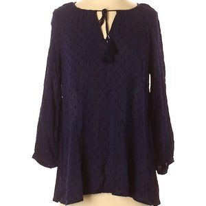 Merona Navy Blue Peasant Blouse Boho Tie Front